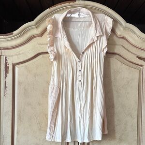 POL cream gauze tunic blouse with delicate patchwork ruffle trim size Small